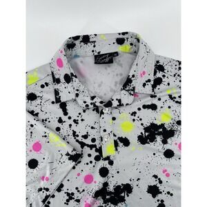 Sunday Swagger Polo Medium Paint Splatter All Over Print Button Up Golf Shirt